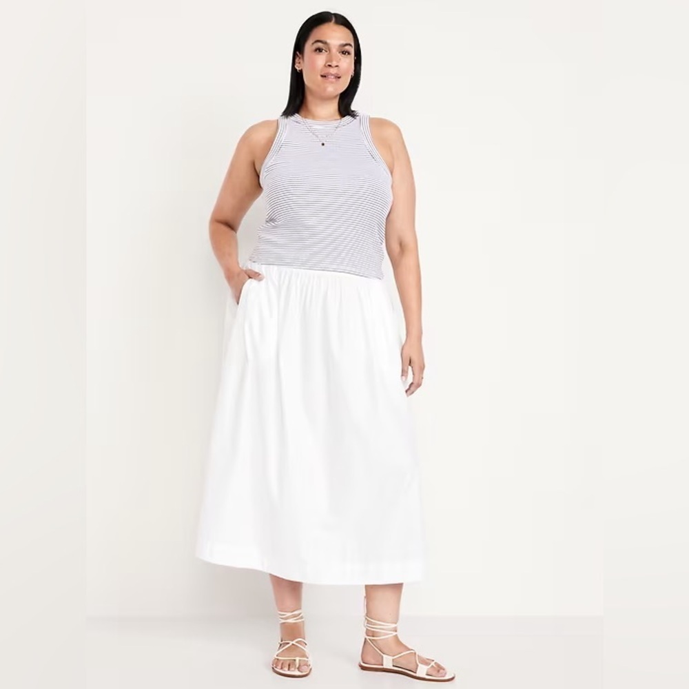 NWT! Old Navy White Lilies High-Waisted A-Line Midi Skirt - Size Large ⚓️